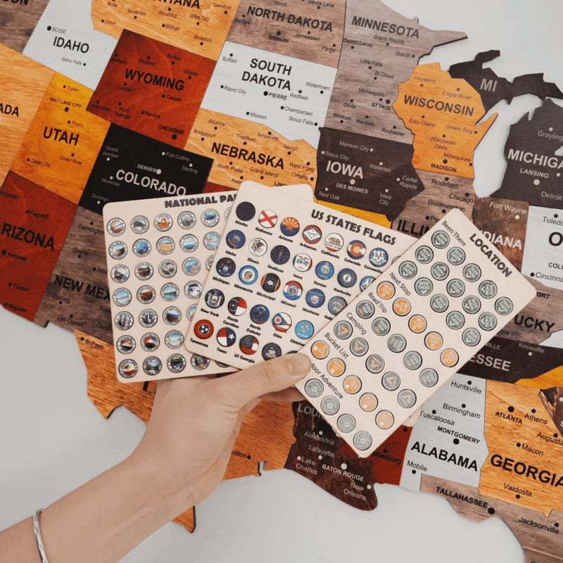 The United States Wooden Map Puzzle Full Packed (Made in USA)