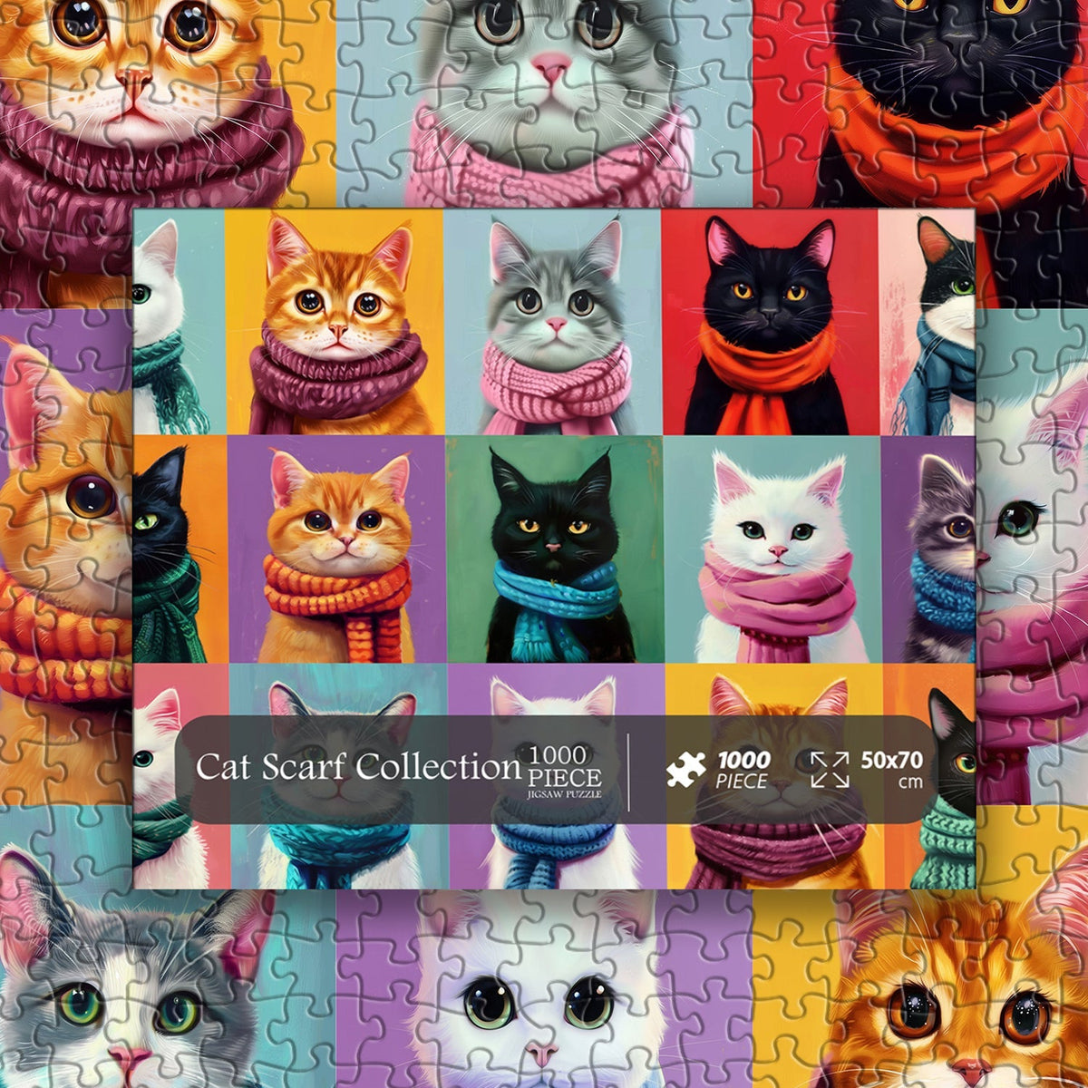 Cat Scarf Collection | 1000-Piece Wooden Jigsaw Puzzle