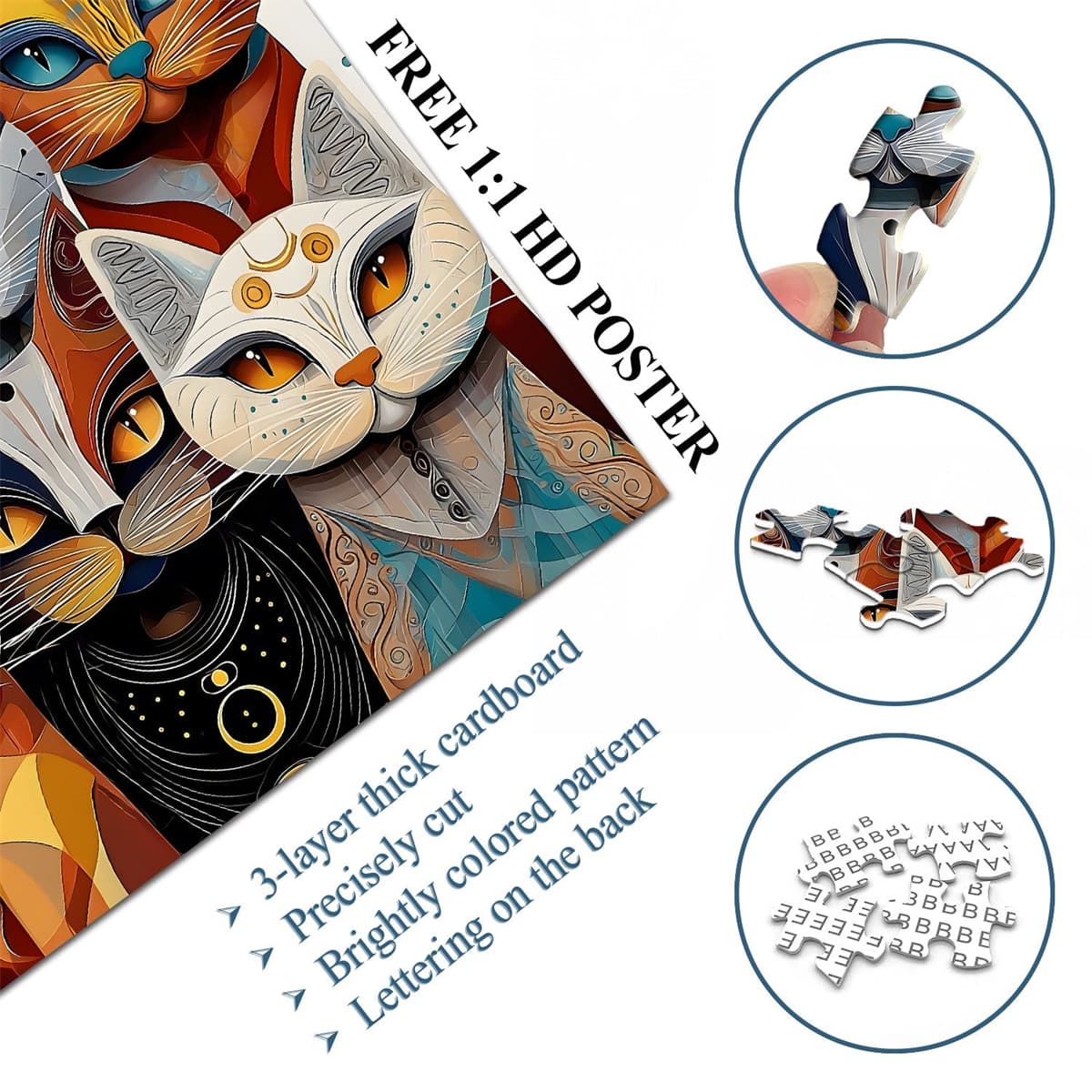 Abstract Cat  | 1000-Piece Wooden Jigsaw Puzzle