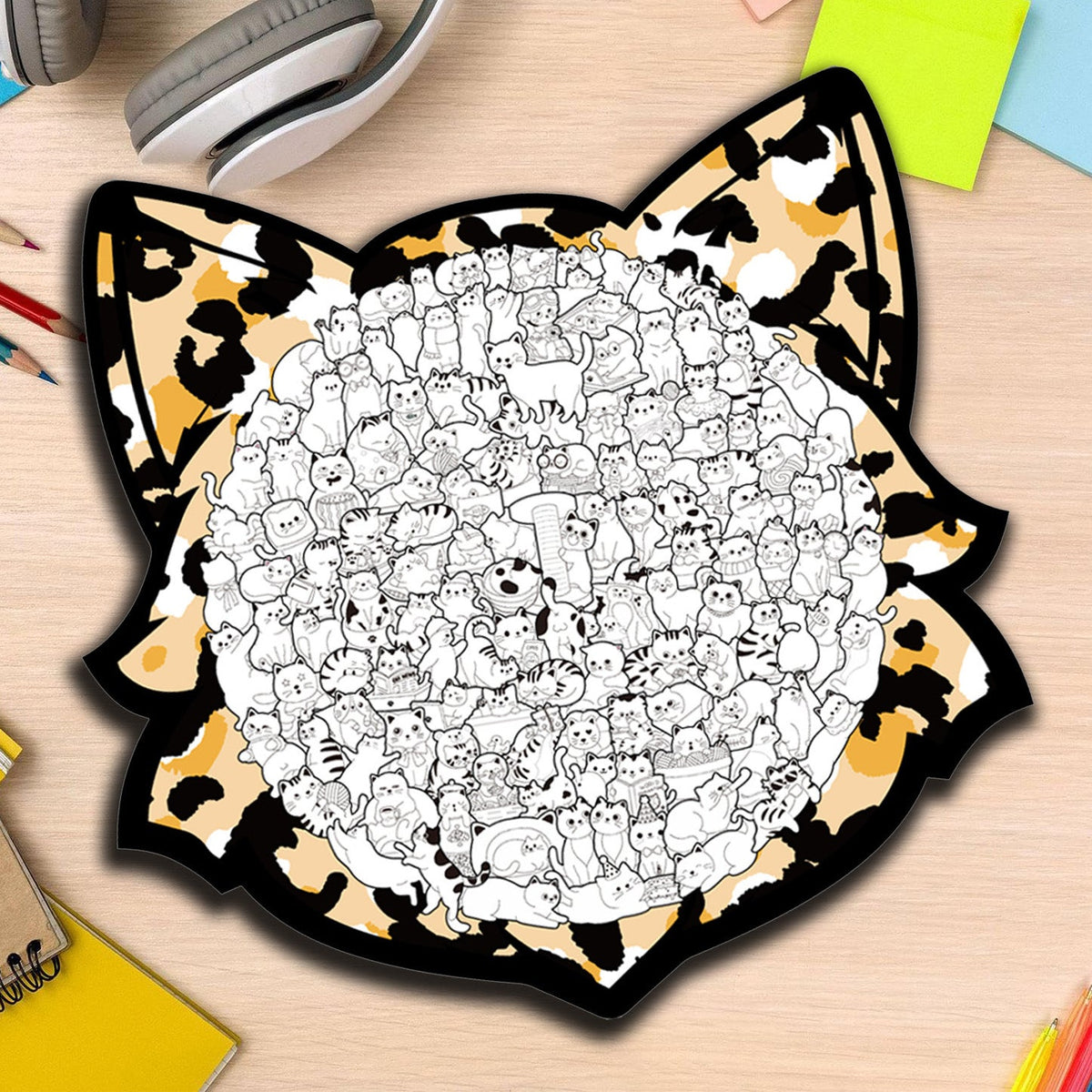 Colorful Cat-Shaped Tray Wooden Jigsaw Puzzle