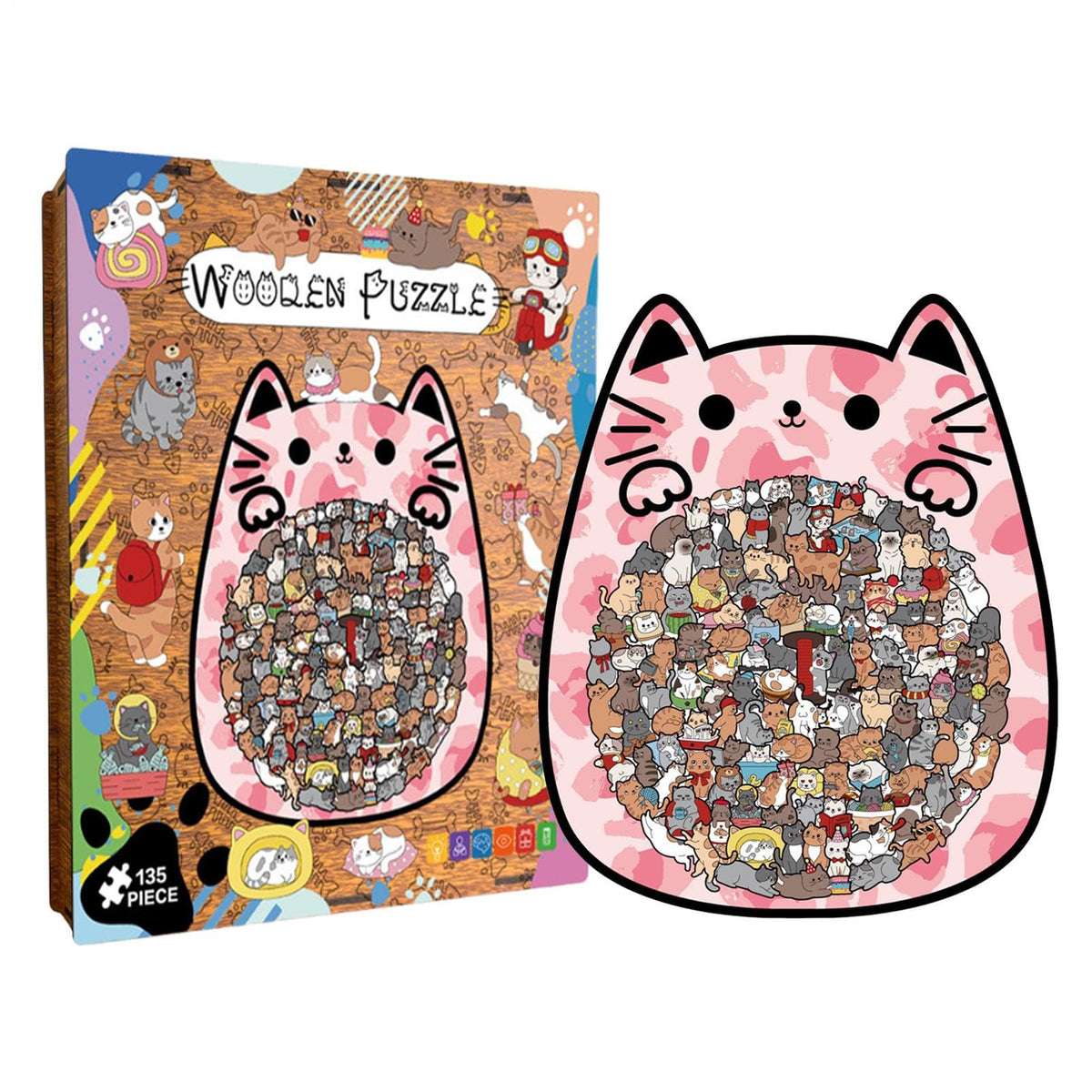 Cute Cat Shaped Tray Wooden Jigsaw Puzzle