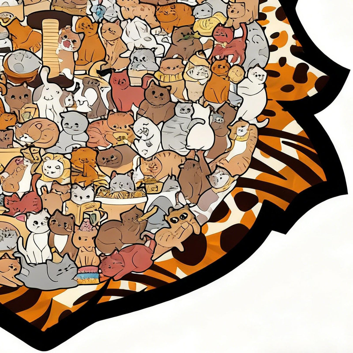 Colorful Cat-Shaped Tray Wooden Jigsaw Puzzle